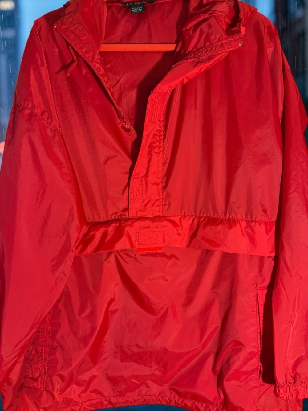 VTG J. Crew Sport Red Nylon Hooded Anorak Windbreaker Sz M